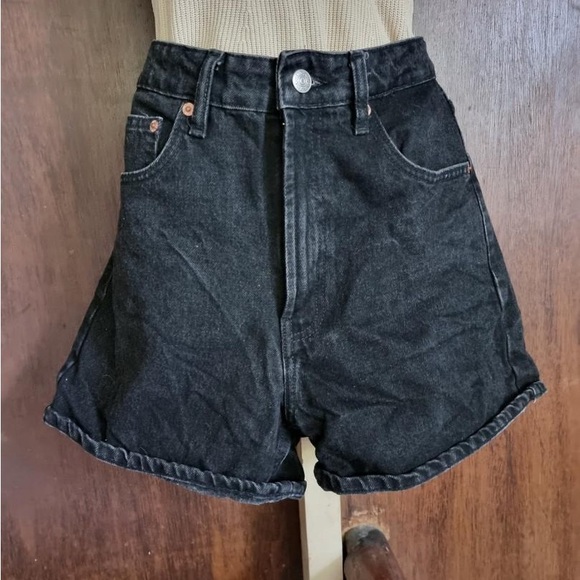 AS IS Zara mom-style stiff denim shorts in washed black, SZ likely 2 - Picture 3 of 9